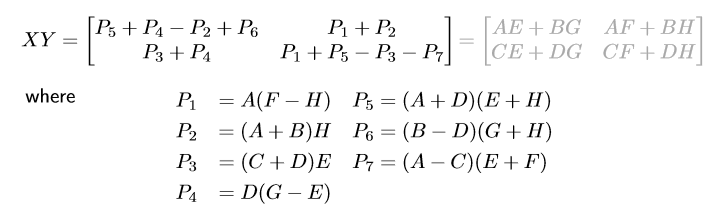 Strassen matrix multiplication